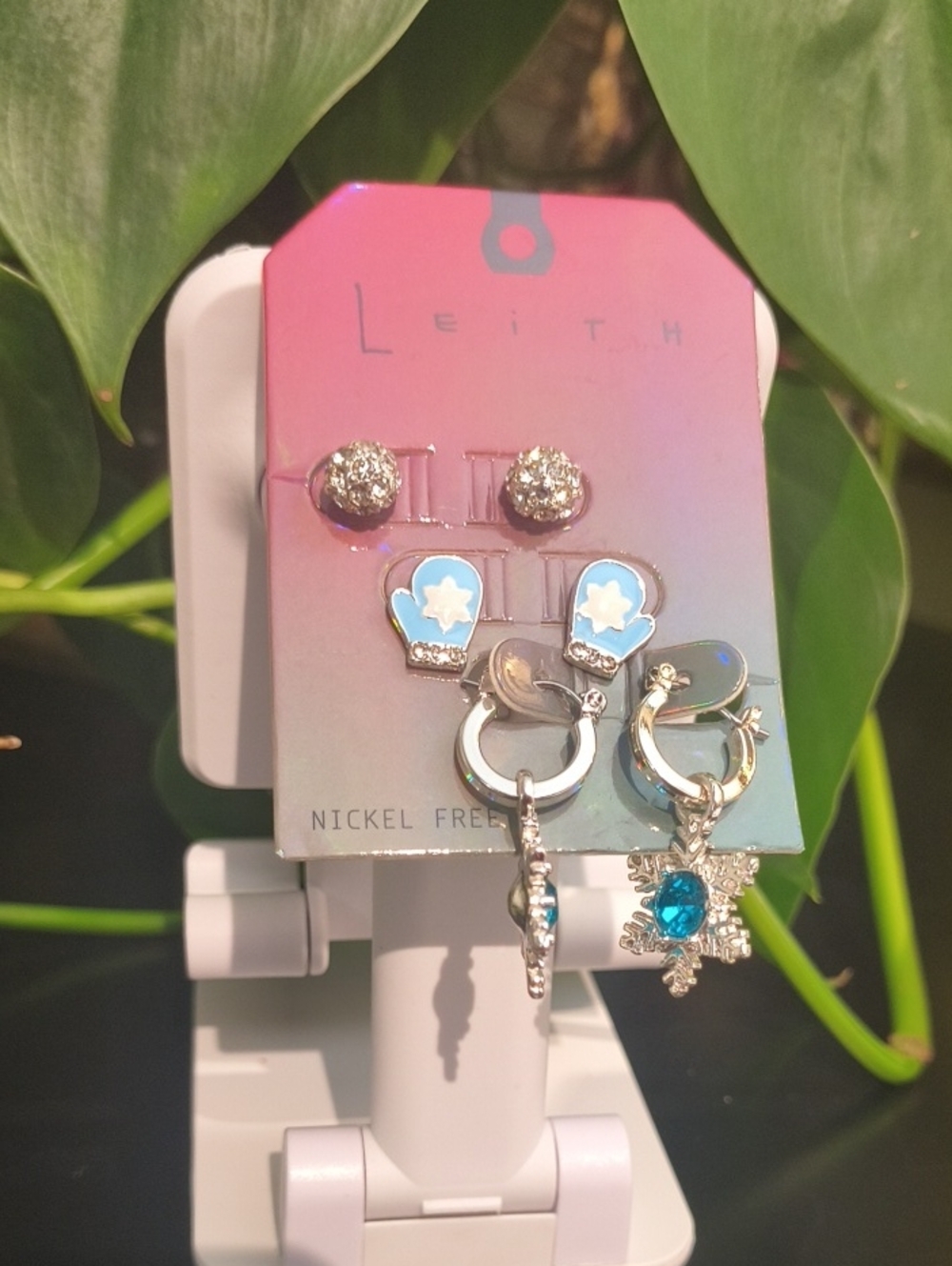 Leith Silver & Blue Snowflake and Mitten Earring Set NWT